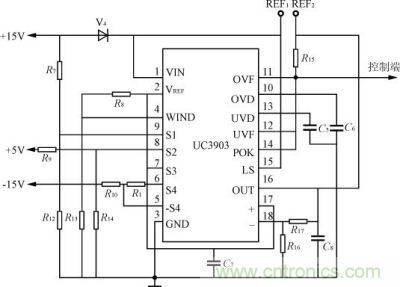 三路輸出模塊電源過、欠壓保護(hù)電路圖