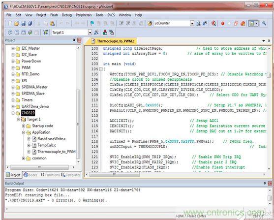 顯示了利用Keil&mu;Vision4工具查看時(shí)項(xiàng)目中所用的源文件列表