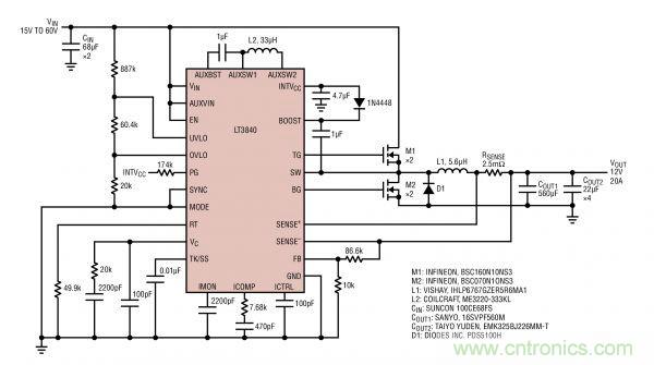 電路分享:基于LT3840電源設(shè)計應(yīng)用的電路圖