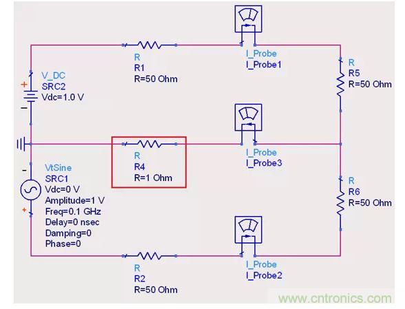 【導(dǎo)讀】說實話，這個問題也對高速先生造成了困擾。一直都會有人問回流的交疊是否會造成信號之間的干擾，比如平面的上下走線重疊，回流路徑一樣時。通常會有這么幾種回答！  1.趨膚效應(yīng)導(dǎo)致電流并沒有相交；  但是在1.2mil的銅厚的情況下，10MHz以上的信號才會出現(xiàn)明顯的趨膚效應(yīng)?？磥磉@個解釋并不合理。  2.信號在介質(zhì)中傳遞，電磁場的耦合才會造成串?dāng)_；  這個說法沒錯，但是還是不能解開心中對電流走在同一條路徑上時，會不會造成相互之間干擾的問題。  讓我們來做以下實驗，搭建一個拓?fù)淙鐖D1所示： 1 圖1  環(huán)路1由一個DC1.0V供電，表示我們的受干擾線，電流表1測量路徑1上的電流。  環(huán)路2由一個100MHz的AC1.0V供電，表示我們的干擾源，電流表2測量路徑2上的電流。  電流表3測量回流路徑上的電流。  這樣一個結(jié)構(gòu)，得到的結(jié)果是如何呢？如圖2所示： 2 圖2  可以看到，我們的被干擾源就是一個干凈的直線，雖然環(huán)路1和環(huán)路2在回流路徑上電流交疊，但是他們相互之間并不影響。其實這不就是基爾霍夫定律嗎。  有人會試圖從電磁場的角度來否定基爾霍夫定律在這里的正確性，&ldquo;回流路徑也會產(chǎn)生電磁場，這些電磁場會與其他的回流路徑相互影響&rdquo;。但事實上是，回流路徑與回流路徑之間是沒有耦合途徑的，他們在同一個平面上，沒有容性耦合，也沒有感性耦合。  那么是否回流就不會影響我們的信號質(zhì)量了呢？當(dāng)然是會影響的。  其實在圖1的實驗中，筆者討了個巧，將地平面各個短路點之間的阻抗當(dāng)成了0，但實際上，地平面的各個不同的點之間是有轉(zhuǎn)移阻抗的。讓我們模擬實際情況再看看圖3： 3 圖3  這時候我們假設(shè)我們的地平面是有1&Omega;電阻的。（當(dāng)然這是為了實驗效果，實際上地平面阻抗并不會有這么大），結(jié)果如圖4： 4 圖4  是的，干擾出現(xiàn)了。這個干擾并不是來自于回流路徑之間的電流耦合，而是來自于我們地平面本身由于有轉(zhuǎn)移阻抗的存在，導(dǎo)致回流流經(jīng)地平面時，造成地平面并不是一個完美的0電平。  回流就是這樣干擾我們的信號的，也就是我們所說的地彈。