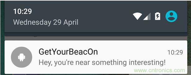 圖10 &ndash; 安卓系統(tǒng)通知，提示附近發(fā)現(xiàn)Beacon