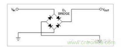 是一個(gè)橋式整流器，不論什么極性都可以正常工作，但是有兩個(gè)二極管導(dǎo)通，功耗是圖1的兩倍.