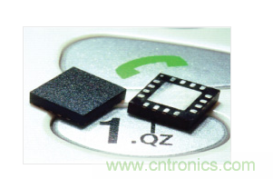  MEMS加速度計，封裝尺寸為4mm &times; 4mm &times; 1.45mm。