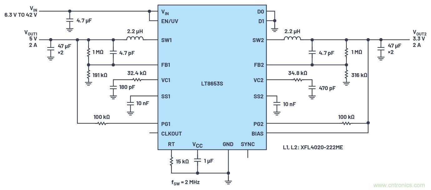 具有6.2 &micro;A靜態(tài)電流的雙通道、42 V、2 A、單片、同步降壓型Silent Switcher 2穩(wěn)壓器