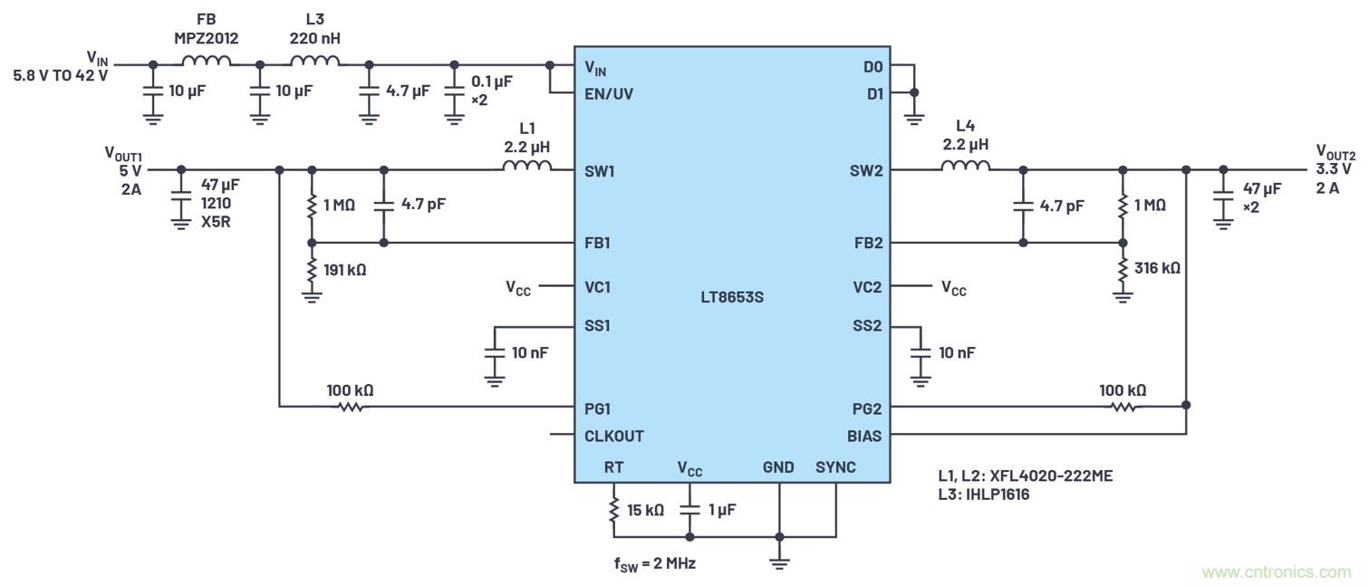 具有6.2 &micro;A靜態(tài)電流的雙通道、42 V、2 A、單片、同步降壓型Silent Switcher 2穩(wěn)壓器